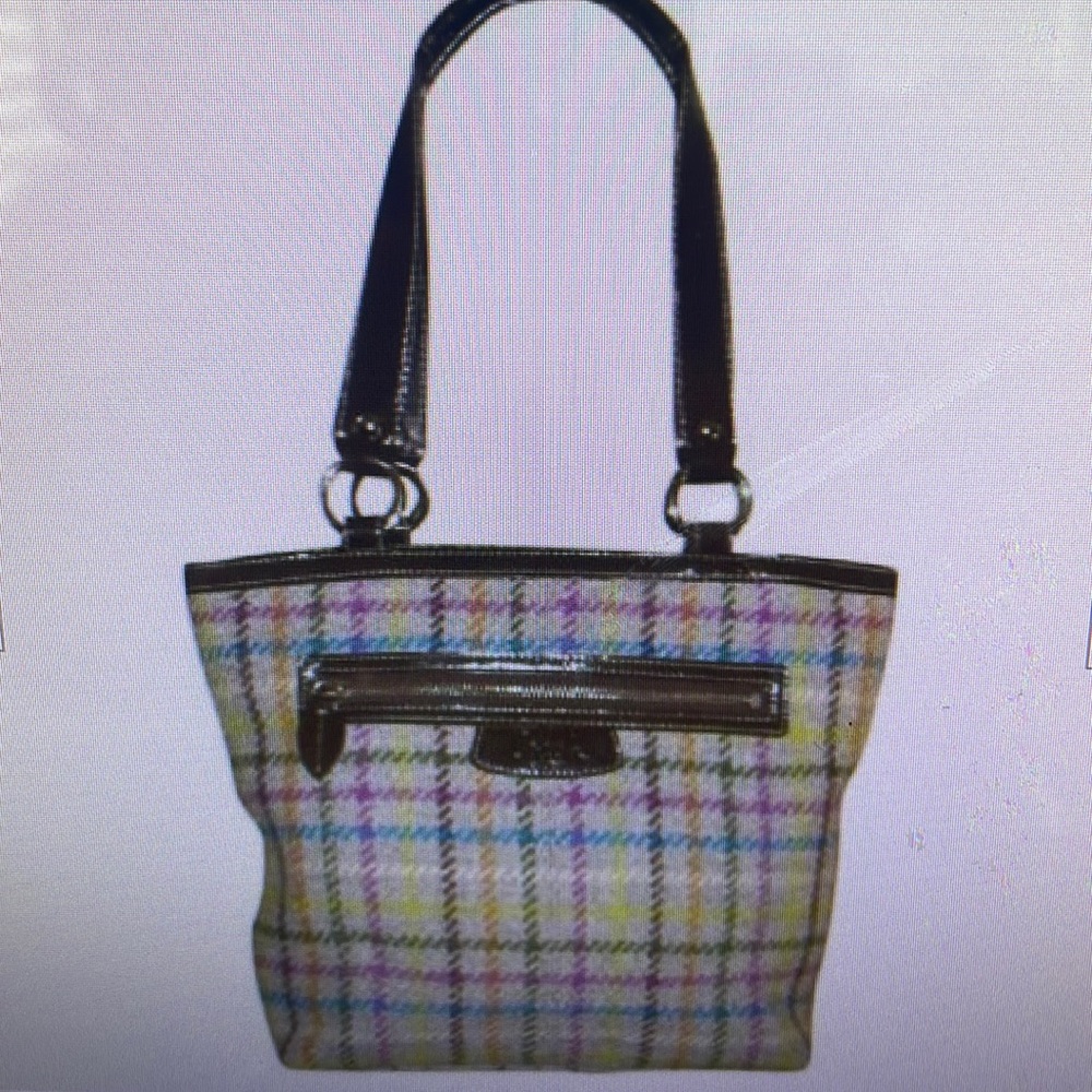 Coach purse Penelope Tattersall plaid tweed patent leather